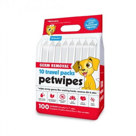 Germ Removal* 10 Travel Pack Petwipes (100ct)